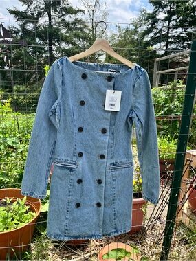 KBB by Khalana Denim the tuxedo mini dress double breasted denim size 6 nwt